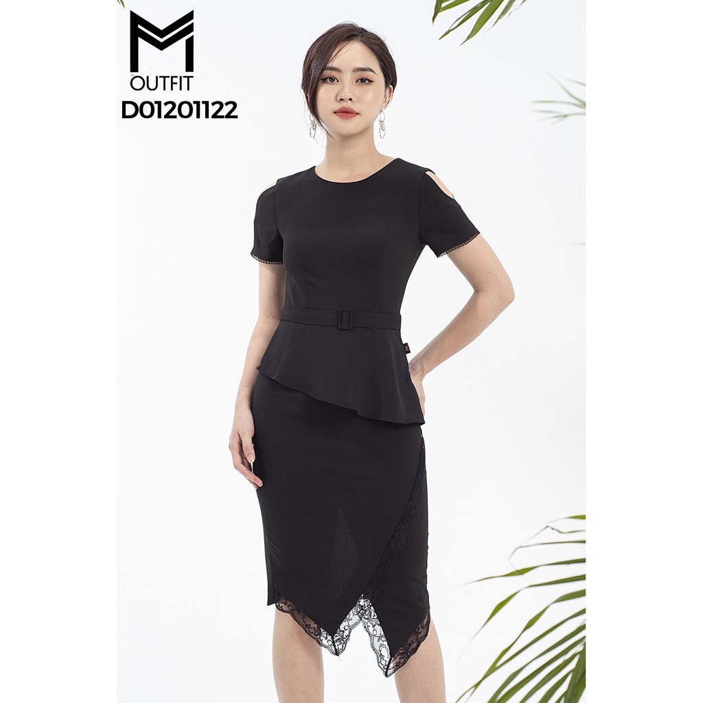 Chuyên sỉ thời trang thiết kế Đầm cổ tròn hở vai lệch tà phối ren MMOutfit D01201122