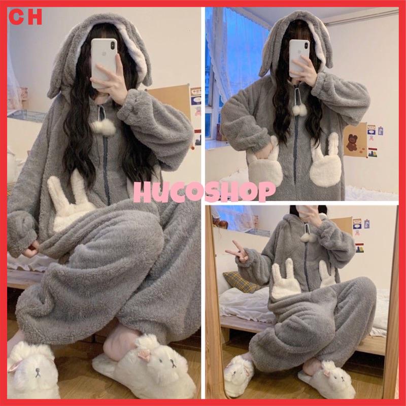 bộ lông liền thân TAI THỎ CUTE - Bộ đồ ngủ mùa đông mặc nhà siêu ấm form rộng nam nữ unisex freesize giá rẻ ulzzang