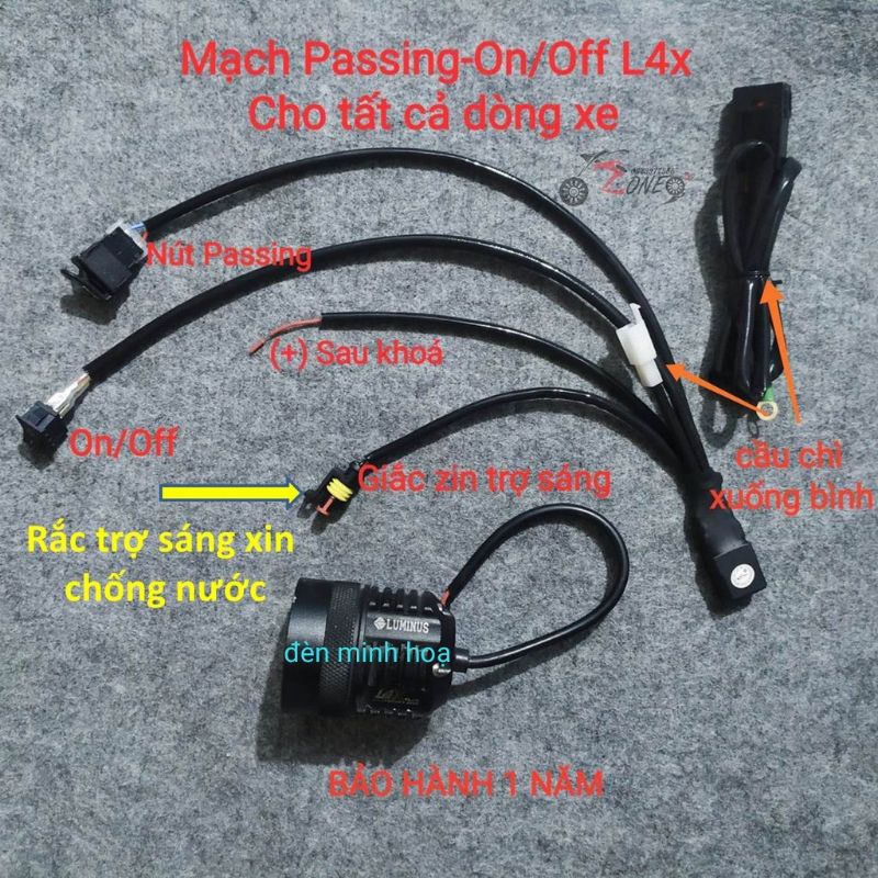 Mạch Passing - On/Off đèn trợ sáng L4, L4x, L6x, L9x dùng Relay oto xịn Nais, SeidoDùng cho tất cả dòng xe