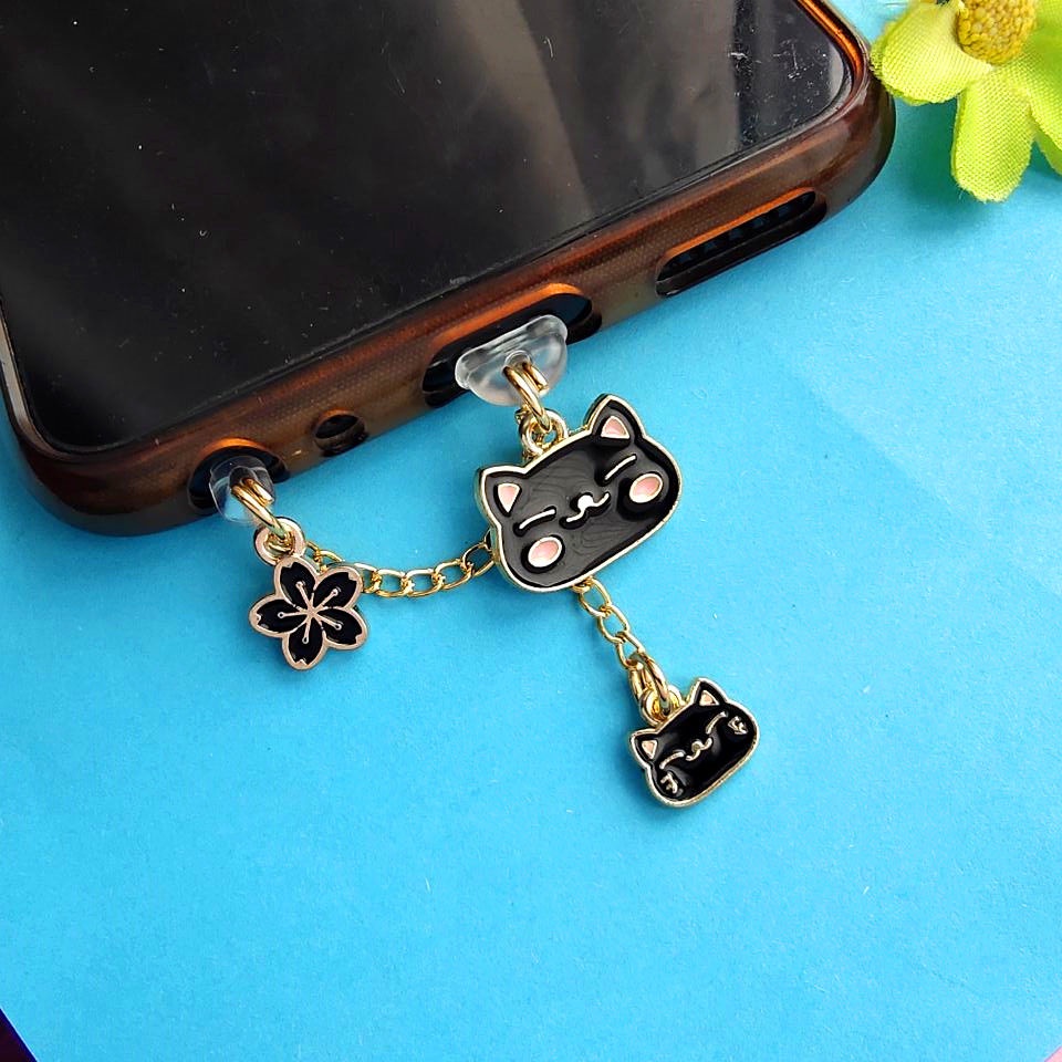 Mobile Nút Bịt Lỗ Cắm Chống Bụi Hình Mèo kitty Dễ Thương Cho Điện Thoại