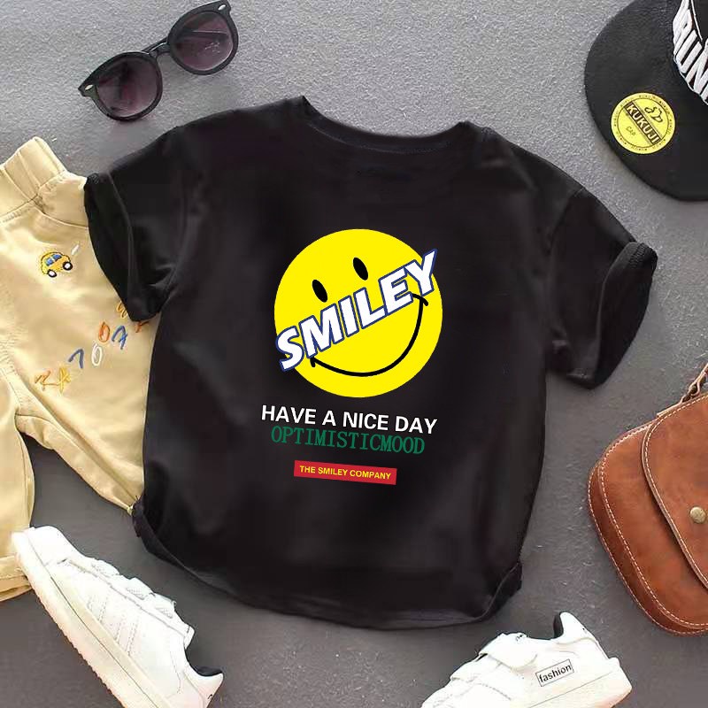 Áo thun bé trai CON XINH cotton hình in SMILEY,thời trang dành cho trẻ em từ 4 đến 10 tuổi