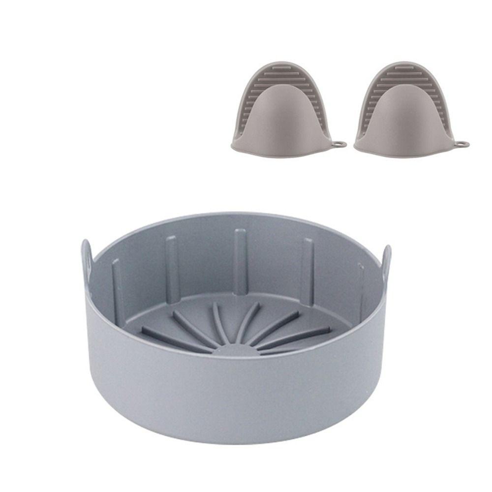 LONTIME Khay Tròn Bằng Silicon Mềm Kèm Kẹp Cầm Tay Tiện Dụng Cho Nồi Chiên Không Dầu