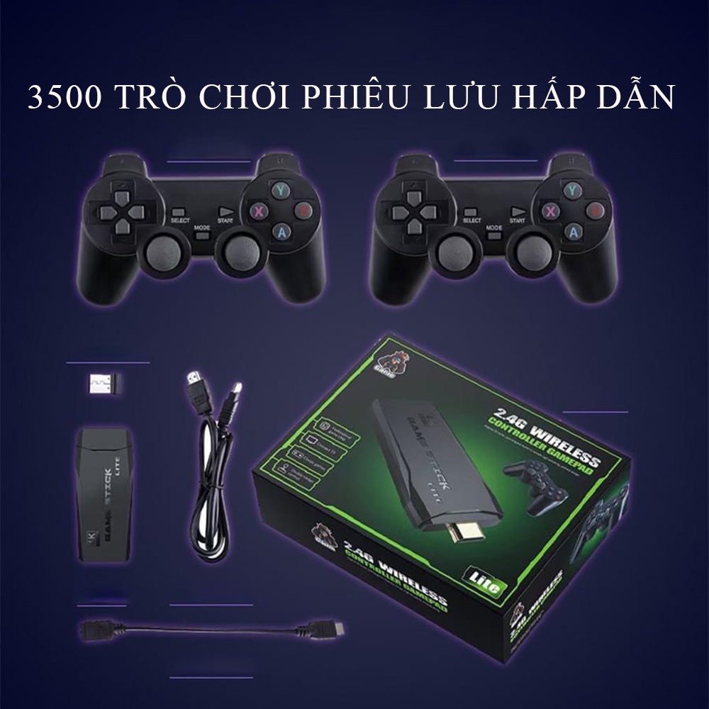 Máy Chơi Game Stick 4k HDMI 3500 game, Tay Cầm Không Dây - Máy Chơi Game 4 Nút, Tặng kèm thẻ nhớ - Bảo Hành 2 Năm