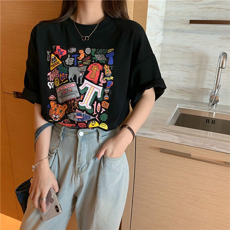 Áo thun in họa tiết tay lỡ form rộng - Ulzzang mặc cặp, nhóm, lớp AE88