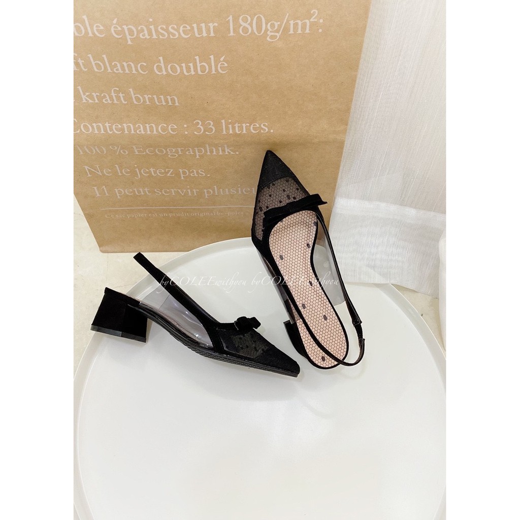 Giày cao gót nữ gót vuông 3p, kiểu dáng slingback ren lưới quyến rũ, dễ mang, êm chân GUUEM - GCL082