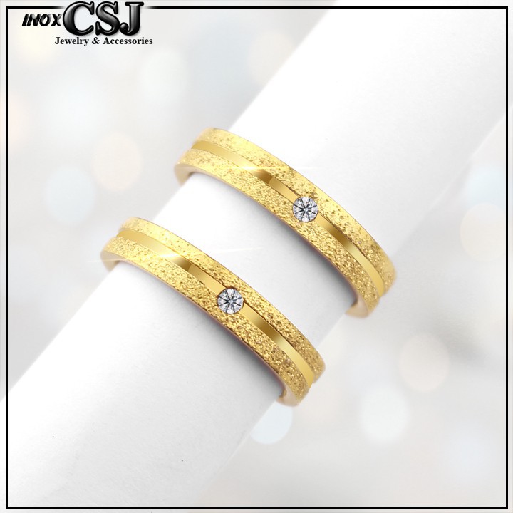 [Bicasa] 02 chiếc nhẫn cặp đôi tình nhân mạ vàng 2 hàng cát đính đá siêu đẹp - tặng hộp đựng xinh xắn