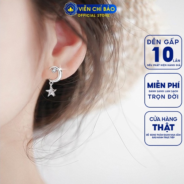 Bông tai bạc nữ Trăng Sao chất liệu bạc S925 thời trang phụ kiện trang sức nữ thương hiệu Viễn Chí Bảo B400350
