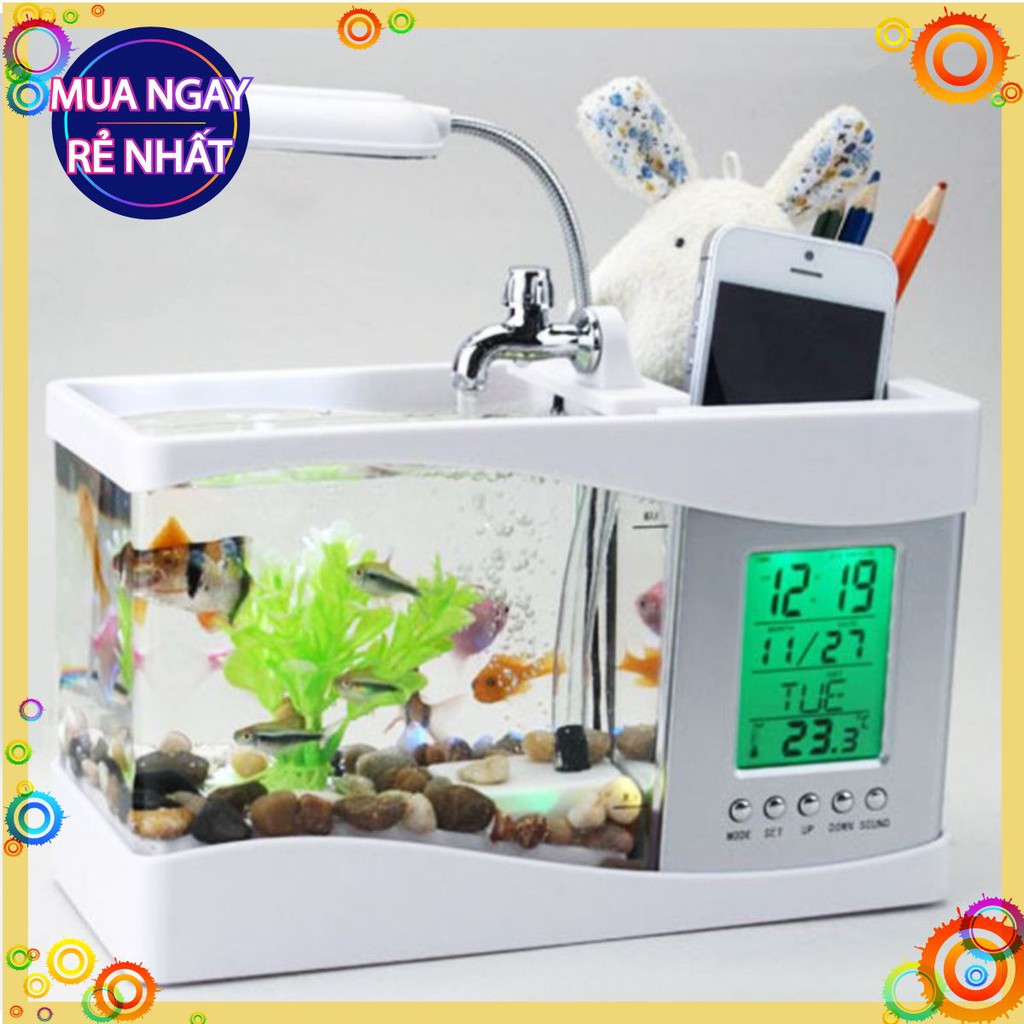 Bể Cá Cảnh Thông Minh Để Bàn -Bể Cá Mini Đa năng để bàn có đèn LED , ĐỒNG HỒ KỆ ĐỂ ĐỒ⭐️D-GD130