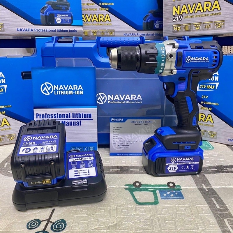 Máy Khoan Pin Navara 7003 M21 , Máy khoan 13 Ly động cơ không than, có đèn báo pin