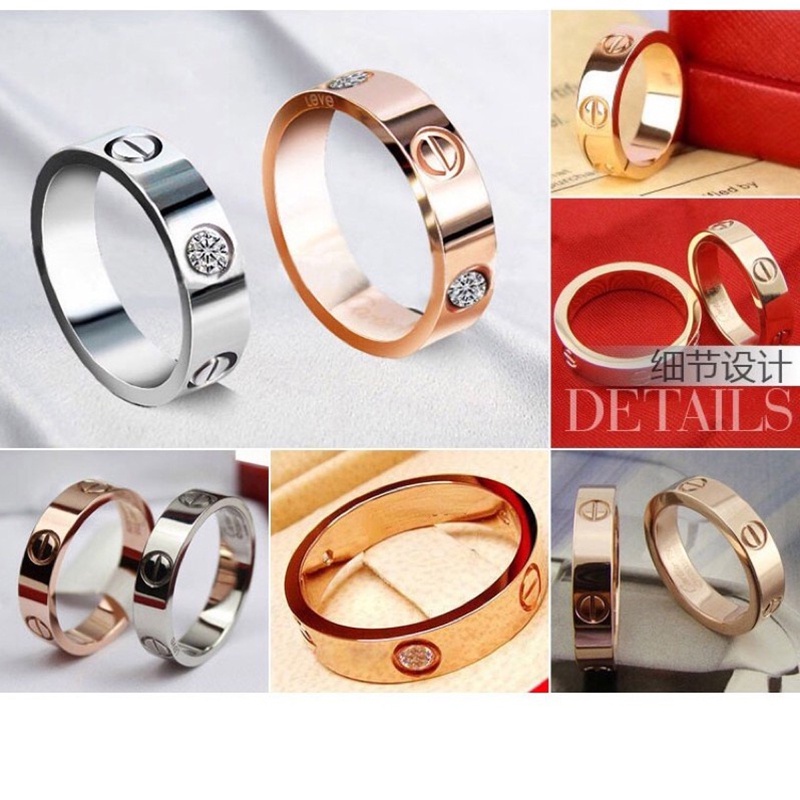 Nhẫn Thép Titan Mạ Vàng Hồng 18K Đính Kim Cương Sang Trọng | Trang Sức Thời Trang Thép Không Gỉ Hàng Bán Sỉ