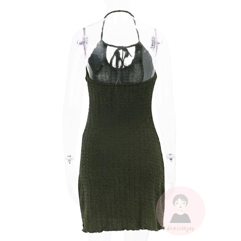 Đầm Ngắn Không Tay Hở Lưng Màu Xanh Lá Thời Trang Mùa Hè Cho Nữ