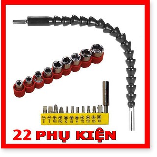 Bộ phụ kiện vặn vít đầy đủ 22 chi tiết - đầu khẩu, mũi vít 22 món - bộ vặn vít đa năng nhiều chi tiết