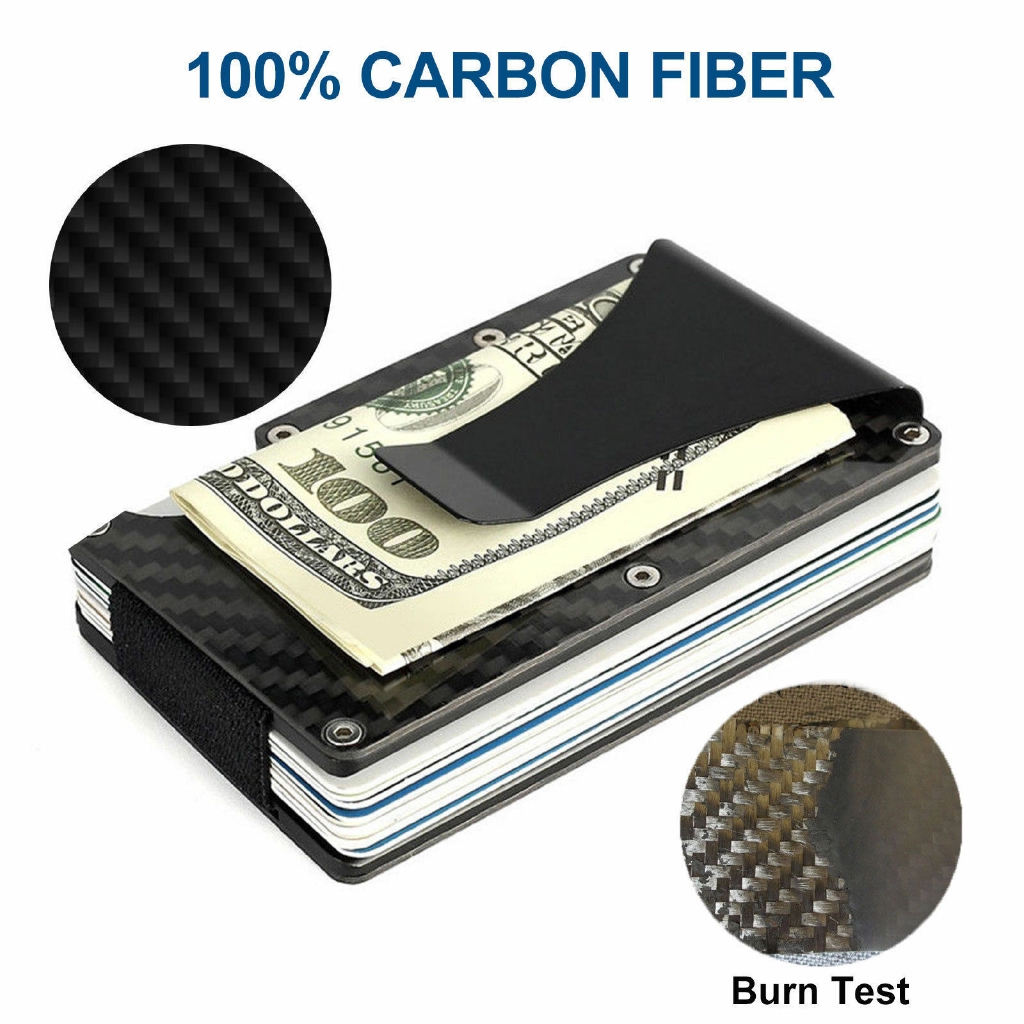 Ví đựng thẻ tín dụng rfid us ridge chất liệu sợi carbon mỏng màu đen đơn giản