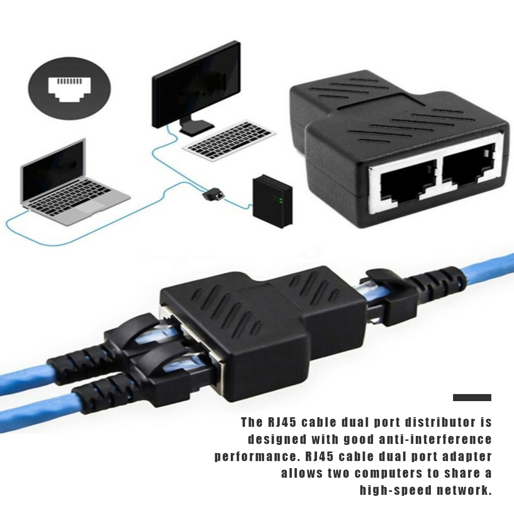Internet Splitter Dual Port Ethernet Adapter High Speed Internet Plastic Port Distributor for Home Office