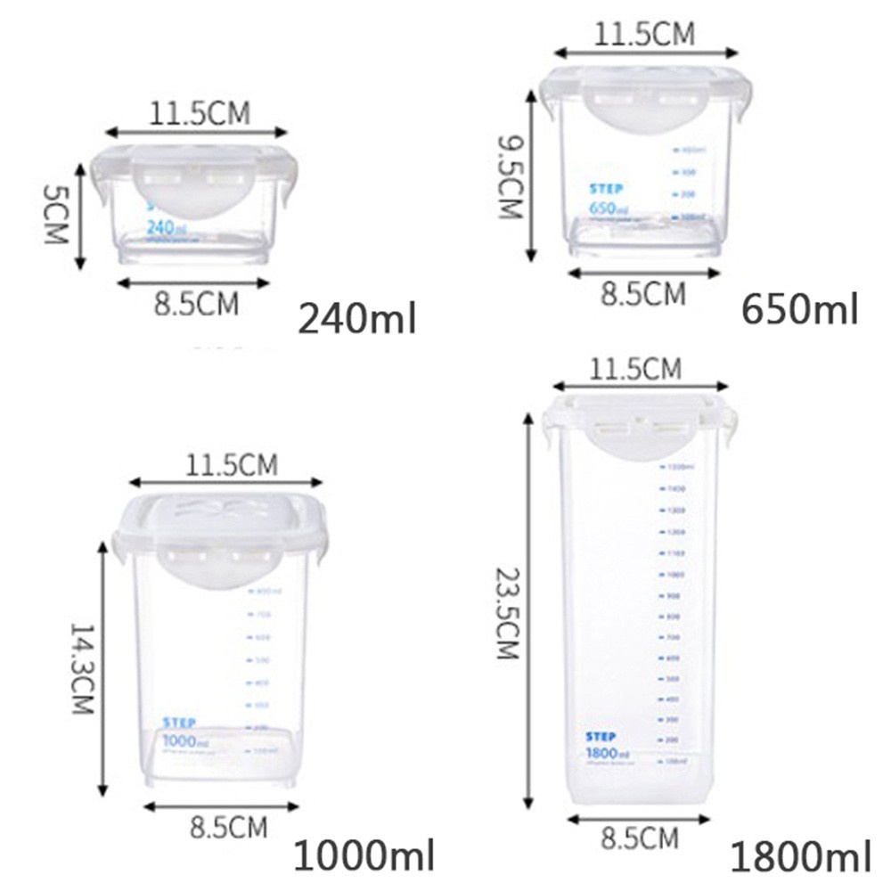 ALISON Sealed Food Container Plastic Seal Box Storage Box for Cereal Snack 240/650/1000/1800ml for Organizing Jars Home Clear Grains Tank