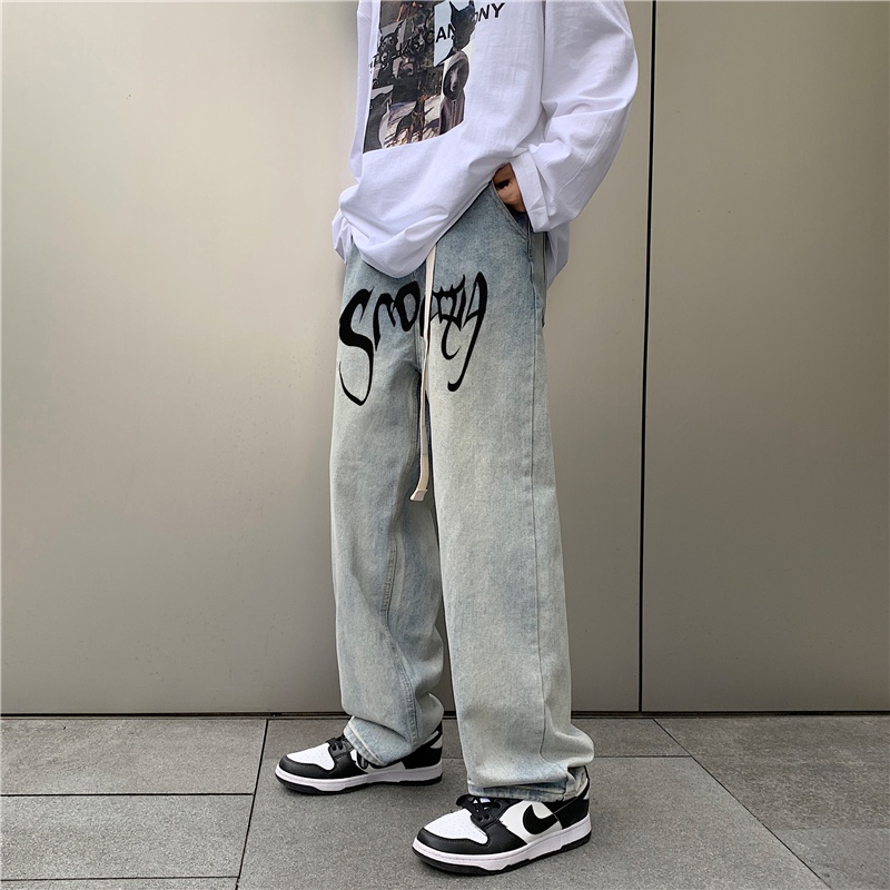 Quần jean ống rộng nam nữ unisex in chữ cá tính, quần jean nam ống rộng trùm chân chất bò co giãn loại đẹp N952