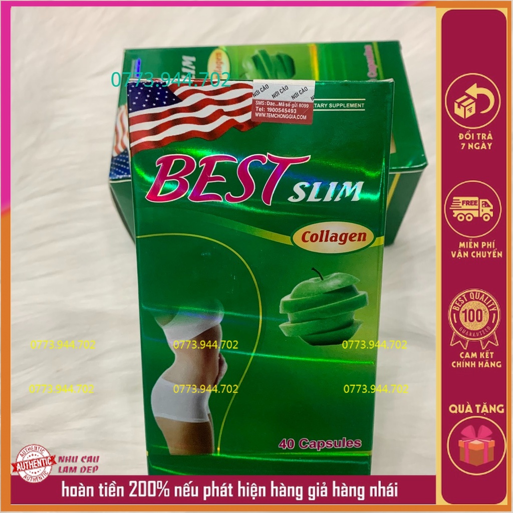 (Mẫu Mới, Ship Hỏa Tốc) Giảm cân Best Slim Collagen USA Chính Hãng (1Hộp 40 Viên)