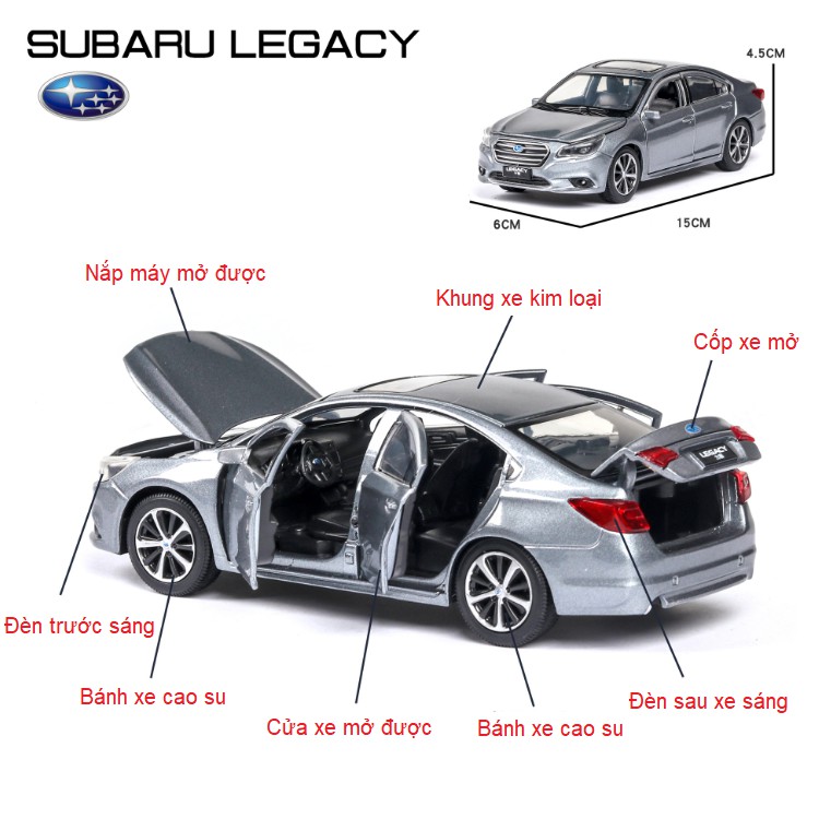 Mô hình xe ô tô SUBARU Lagecy tỉ lệ 1:32 xe mô hình làm bằng kim loại chạy bằng cót có đèn và âm thanh mở được cửa