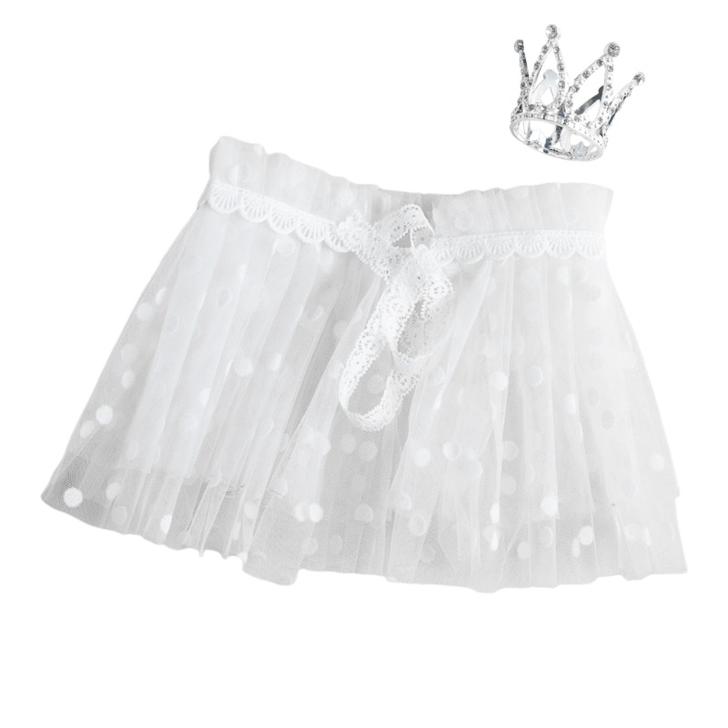 Set 2 Món Váy Ngắn + Vương Miện Đội Đầu Chụp Ảnh Cho Bé Sơ Sinh