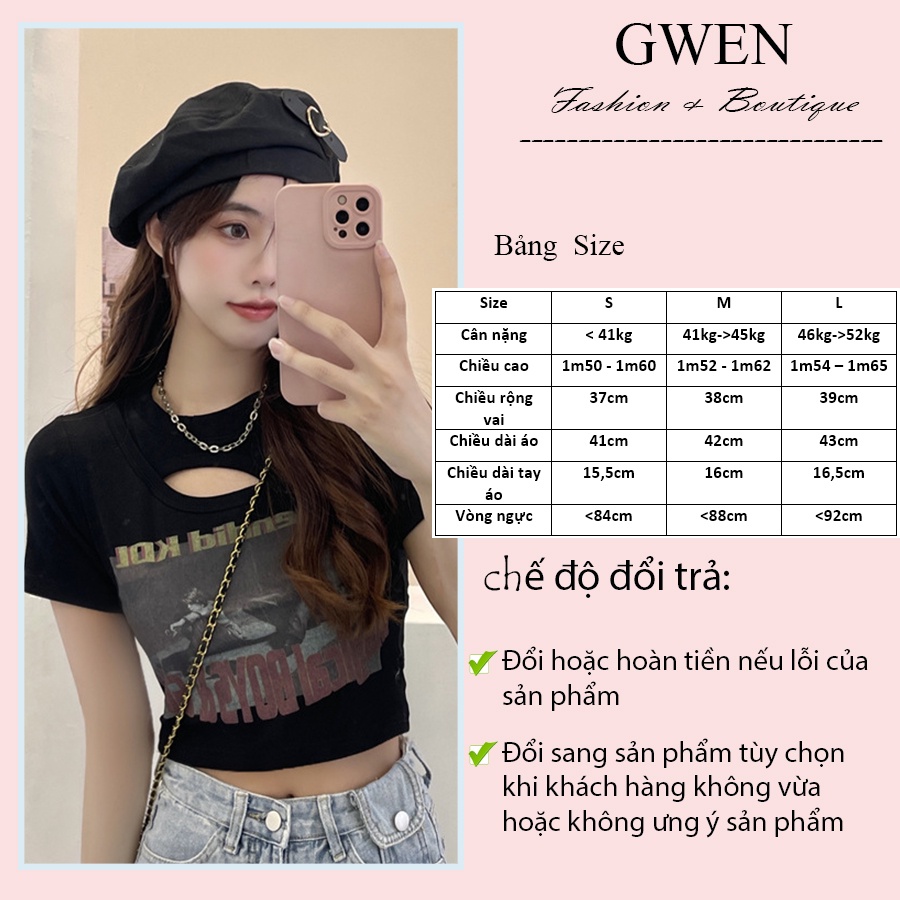 áo croptop nữ cổ tròn tay ngắn kiểu form rộng Áo phông thun nữ crt nhiều màu đen trắng GWEN ABN03 | BigBuy360 - bigbuy360.vn