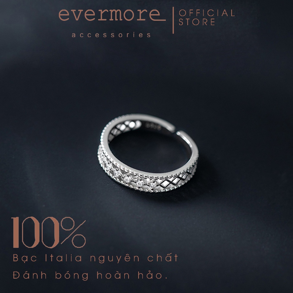 Nhẫn bạc Ý 925 cao cấp free size hình vương miện đính đá EVERMORE minimalism, thanh lịch - N017