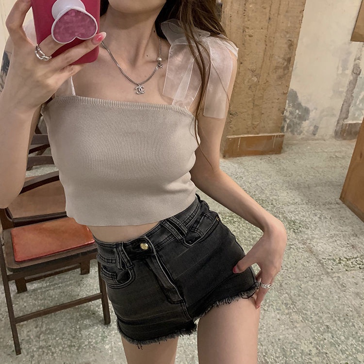 Áo Tank Top Màu Trơn Phối Nơ Thời Trang Mùa Hè Cho Nữ