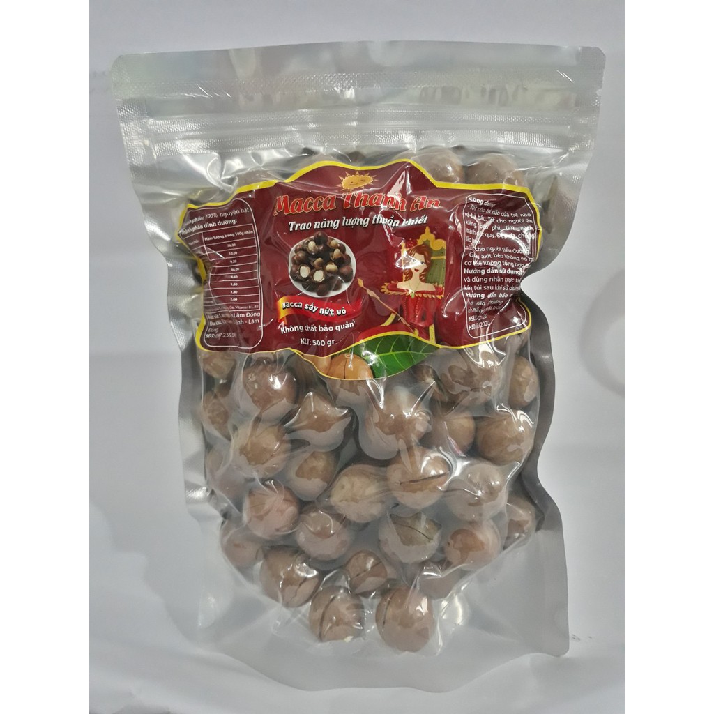 Thanh An Macca Sạch 500gr Size Nhỏ, Sấy Nứt Vỏ Lâm Đồng, Macadamia Kèm Lẫy