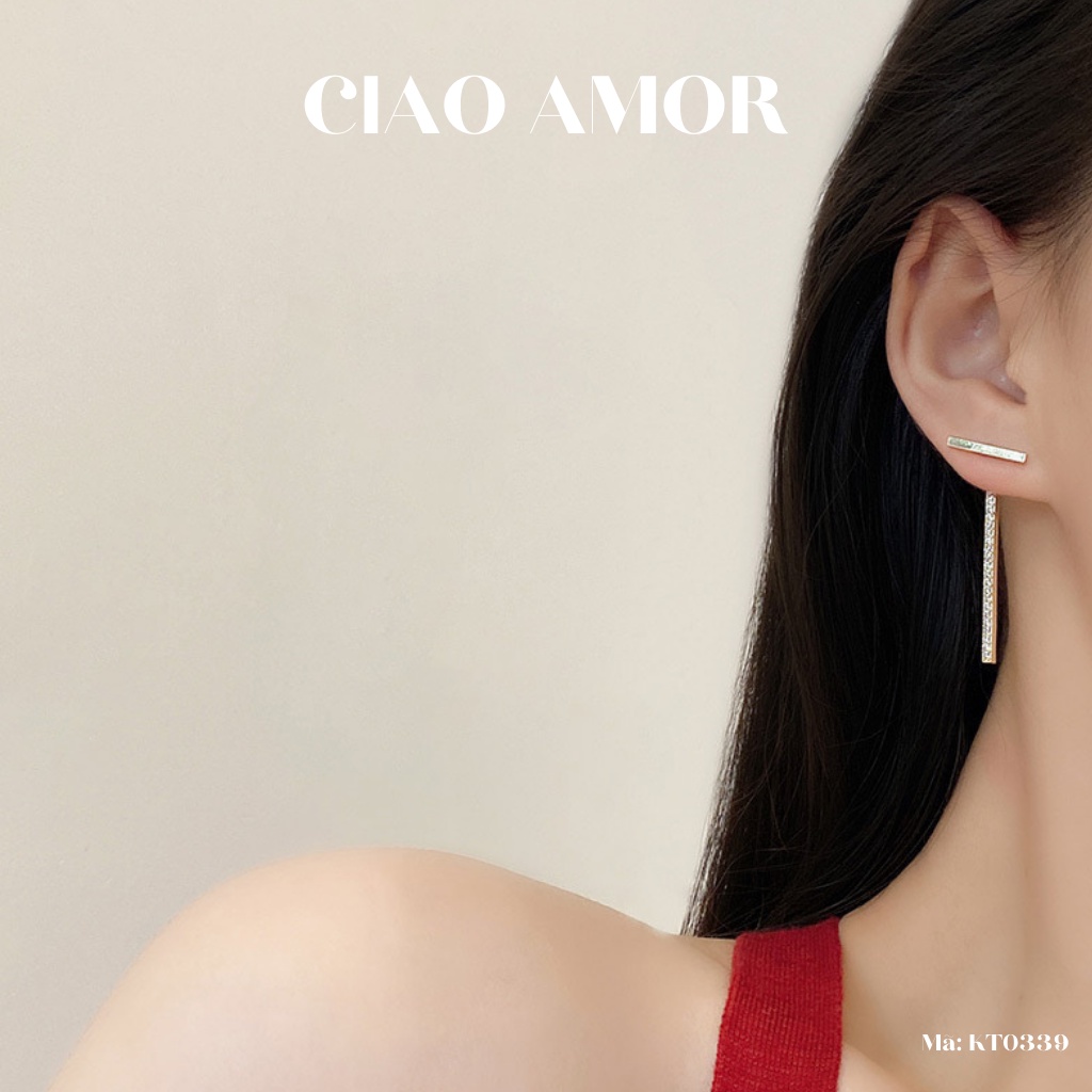 Khuyên tai nữ, Bông tai nữ bạc 925 thanh ngang thanh sau dài đá Trang sức Ciao Amor - KT0339