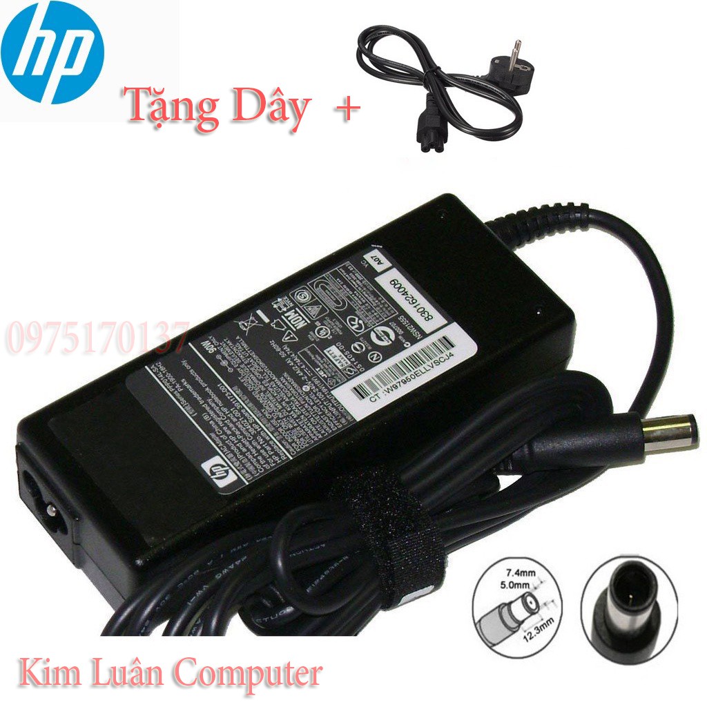 Sạc Laptop HP 19.5V 4.74A (90w) Chân Kim To Chính Hãng HP8460, HP8470, HP8560P, HP8570P...  + Tặng Dây Nguồn