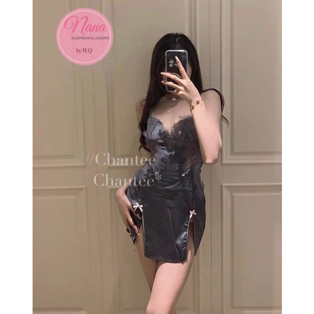 Váy ngủ sexy xẻ tà phối ren ngực kiểu dáng mới _ đầm mặc nhà ngủ nhà quyến rũ quảng châu cao cấp hàng sẵn