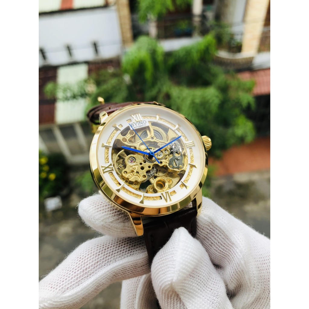 đồng hồ nam BYINO chính hãng automatic dây da cao cấp (tặng kèm hộp)