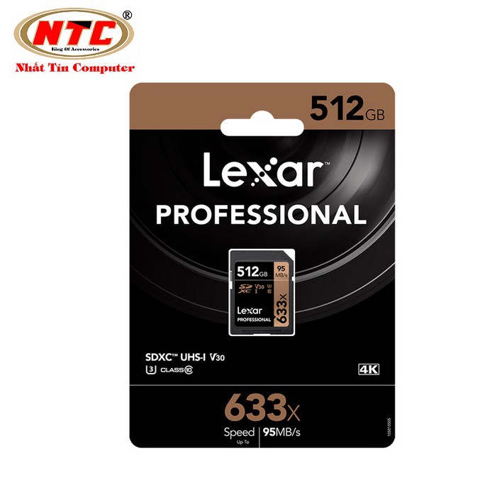 Thẻ nhớ Máy Ảnh SDXC Lexar Professional 512GB 633x UHS-I U3 4K V30 95MB/s (Đen)​​​​​​