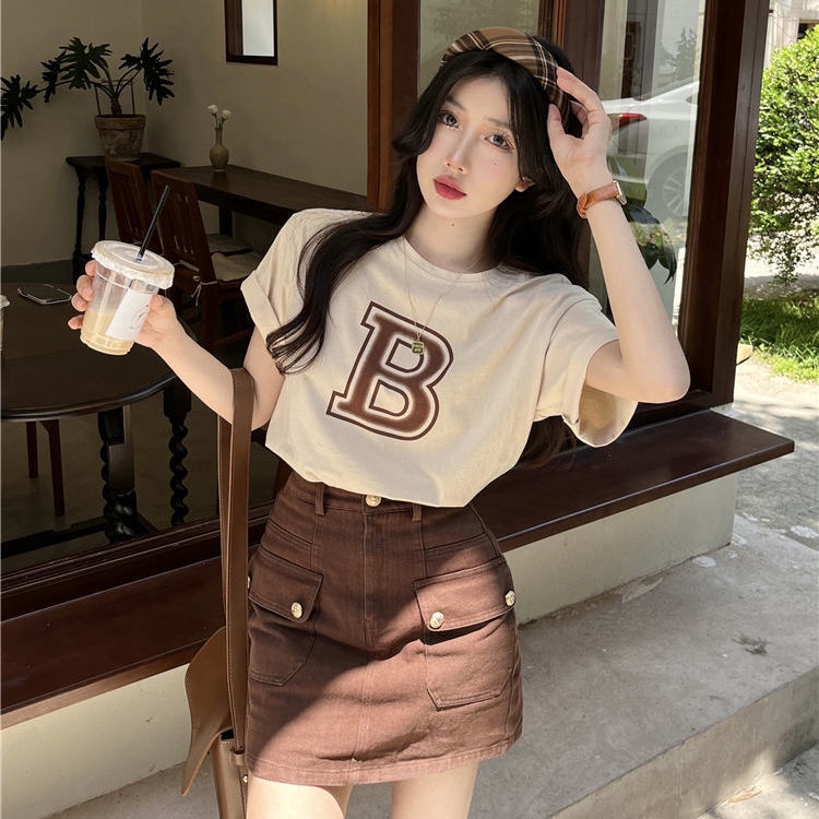 Áo thun T-shirt cổ tròn tay ngắn in hình chữ cái thời trang mùa hè mới 2022 phong cách