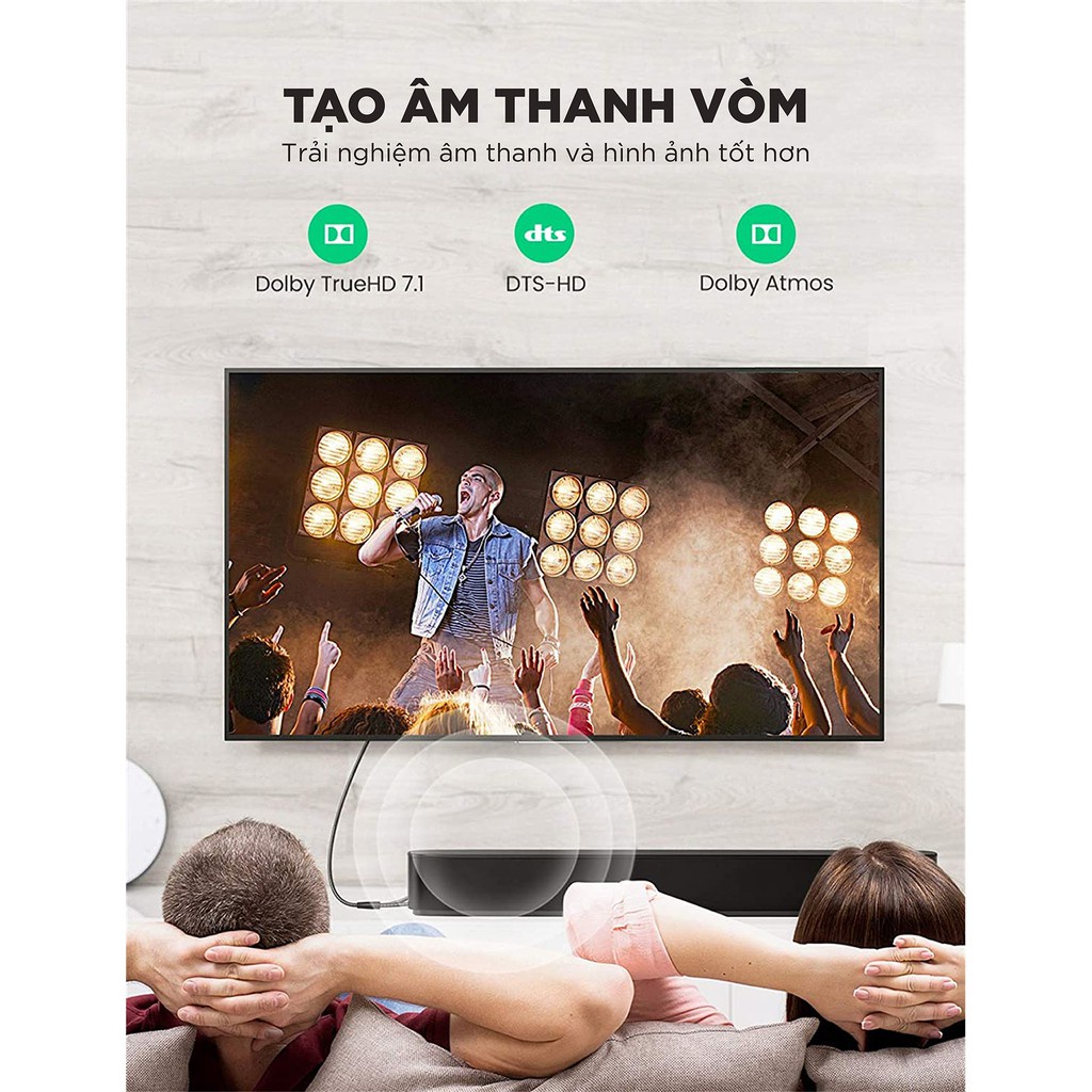 Dây cáp HDMI 2.1 hỗ trợ 8K / 60Hz dài từ 1-3m Ugreen 80404 HD140 - Hàng phân phối chính hãng bảo hành 18 tháng