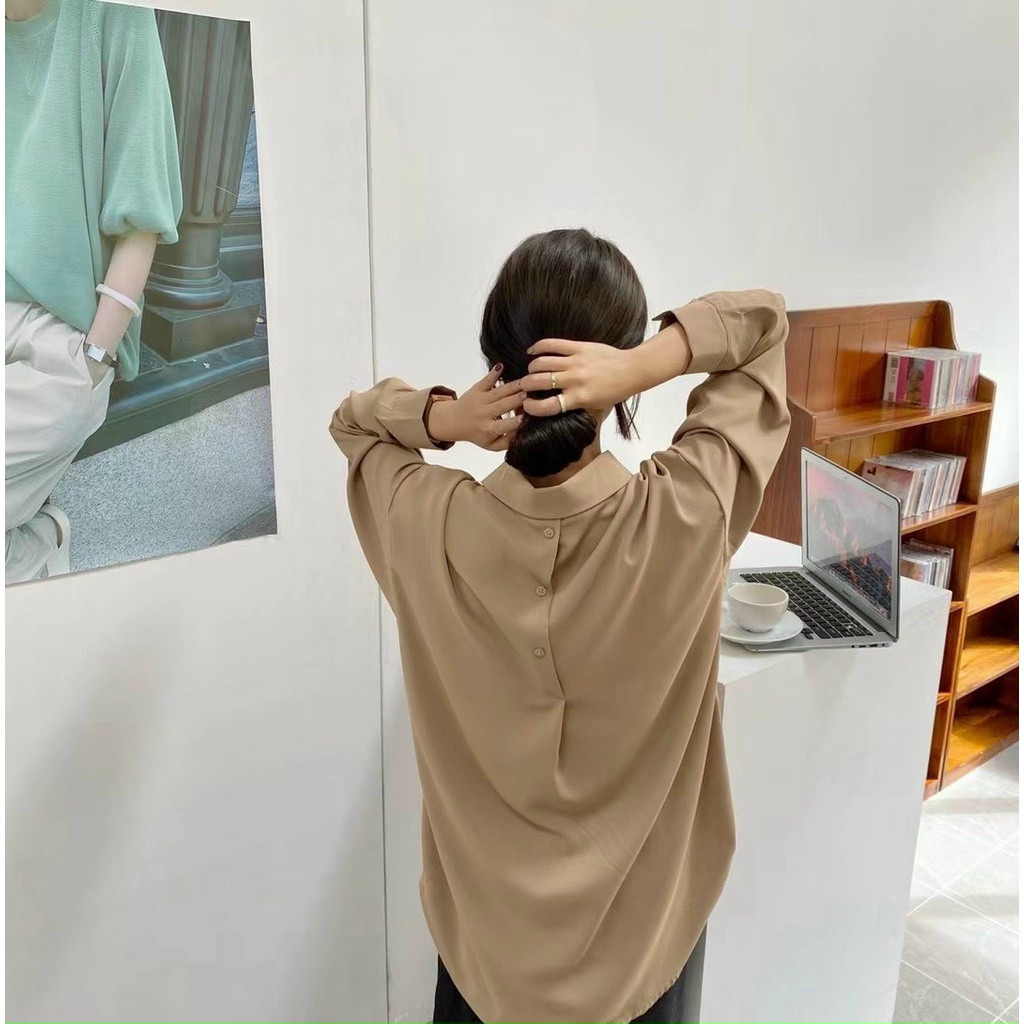 Sơ mi lụa trơn cúc sau - kèm ảnh thật chụp tại shop