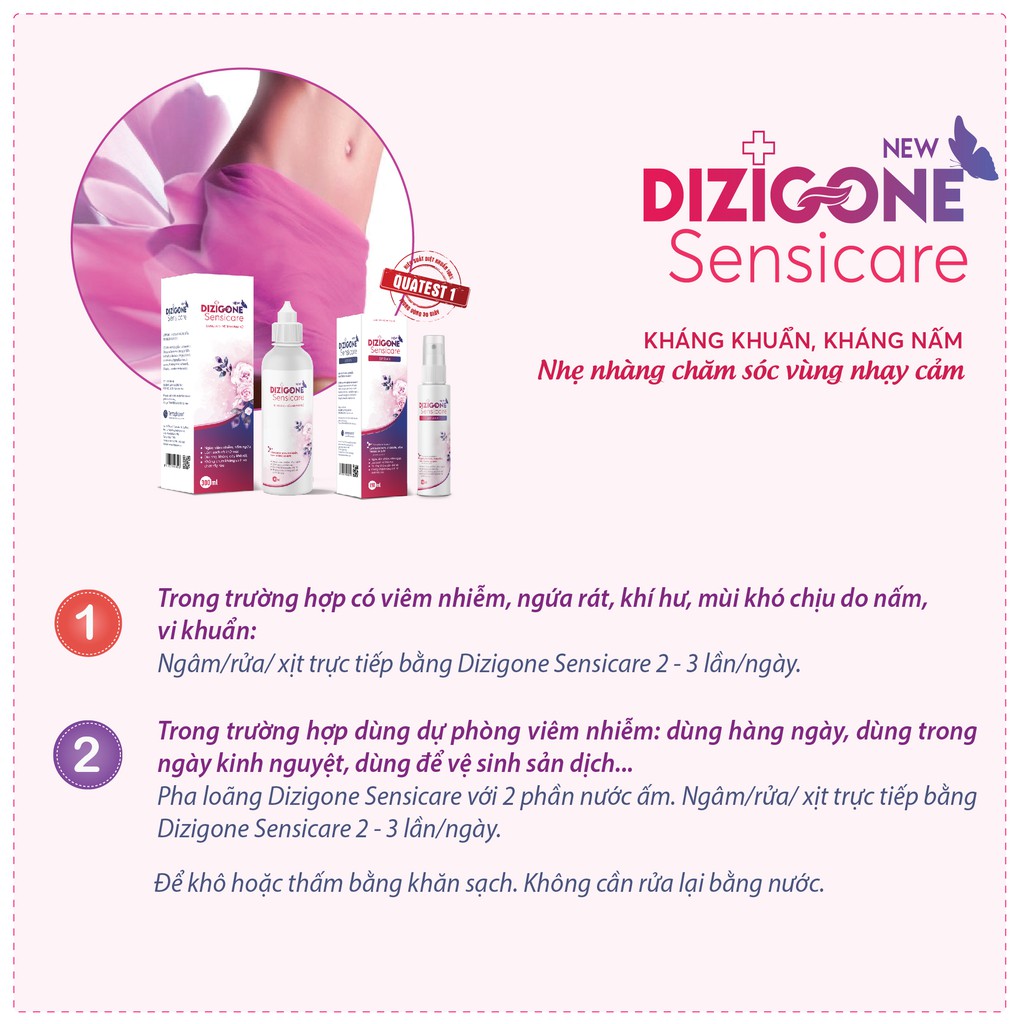 Dizigone sensicare spray 150ml - Xịt vệ sinh phụ nữ, hết ngứa, hết khí hư, khử mùi hôi