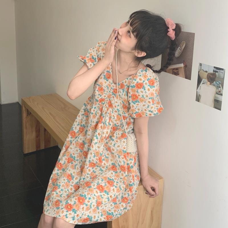 Đầm tay phồng cổ chữ V phong cách Pháp thanh lịch thời trang