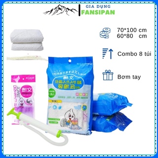 [Tặng Bơm] Bộ 8 túi hút chân không đựng quần áo size lớn, đựng chăn ga gối đệm, màn, độ bền 5 năm của Nhật