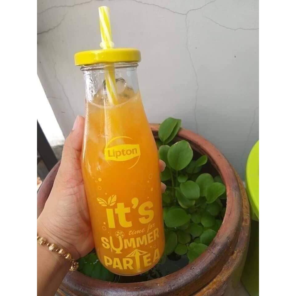 Bình thủy tinh nắp vặn ống hút 430ml