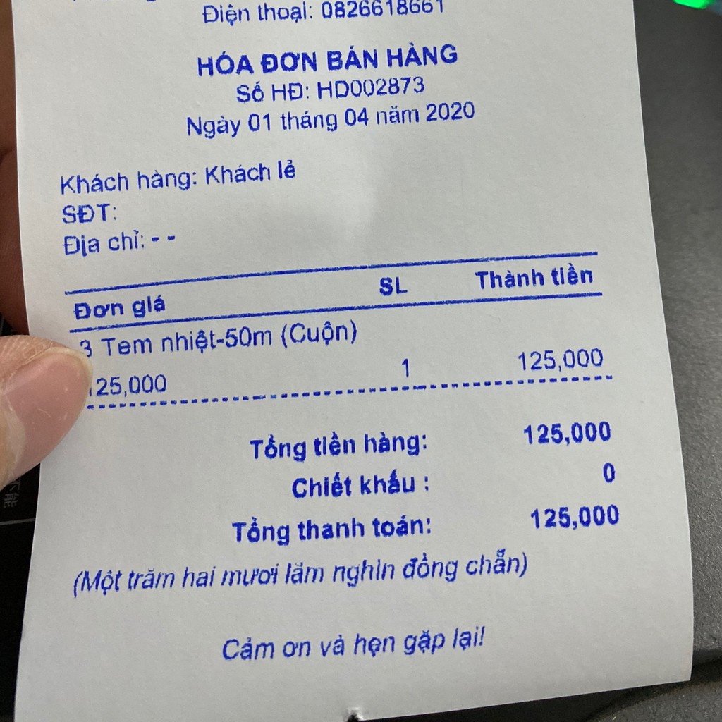 Cuộn giấy in nhiệt, giấy in bill, giấy in hóa đơn K80 mực xanh Akira