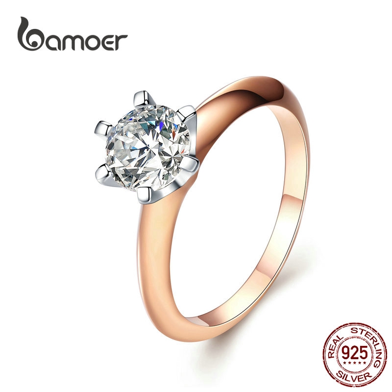 Nhẫn Thời Trang BAMOER SCR525 Bằng Bạc Sterling 925 Đính Đá Zircon Sang Trọng Tinh Tế