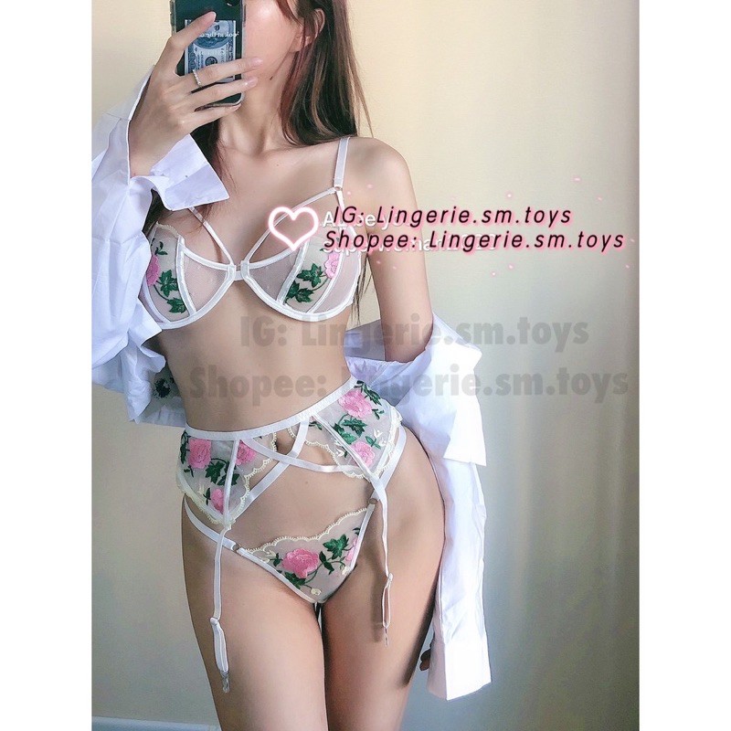 Cúp Ngực Ren Trắng Thêu Hoa + Đai Eo Gater Gợi Cảm - Nội Y Cao Cấp •Z0581A | BigBuy360 - bigbuy360.vn