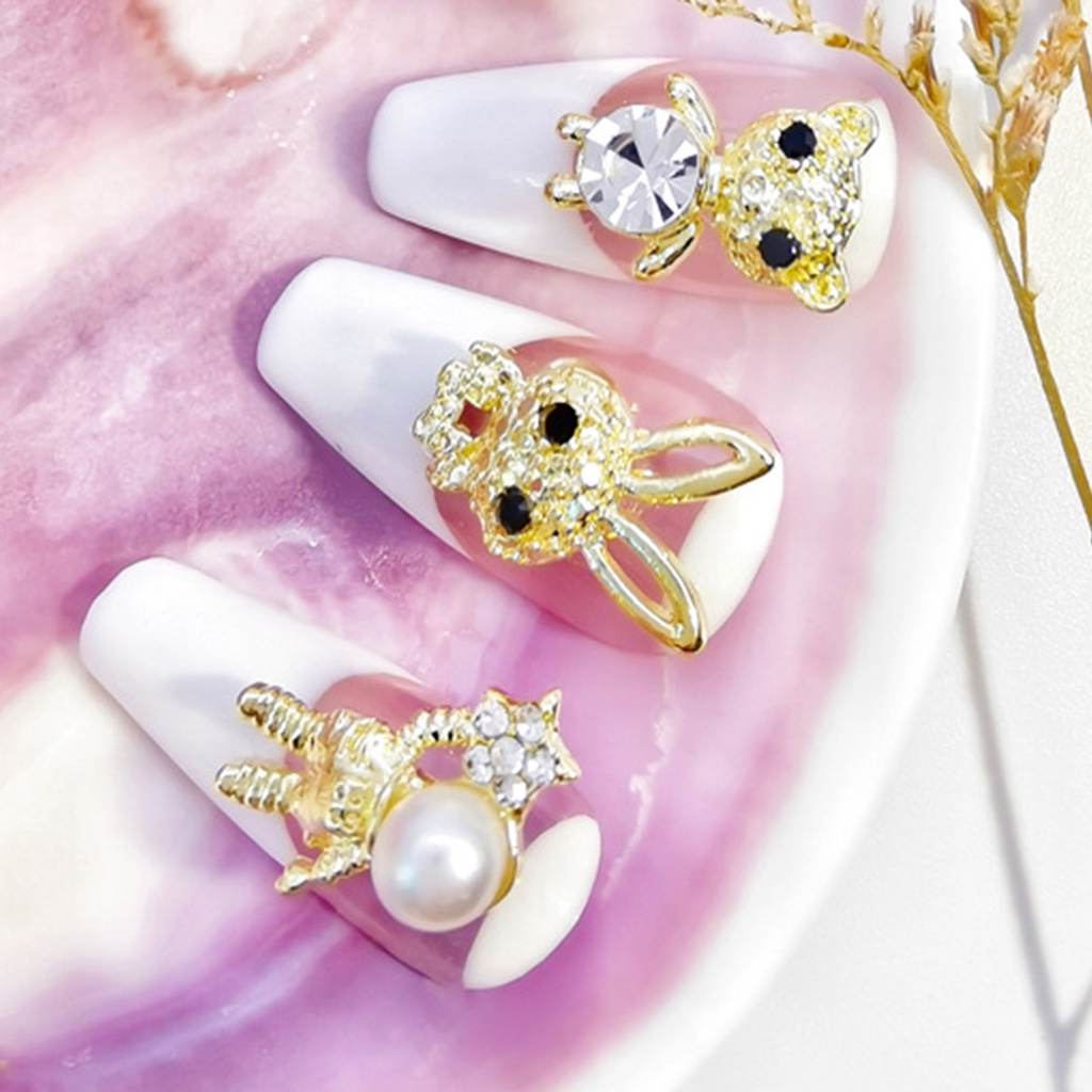 Bộ 10 Phụ Kiện Trang Trí Móng Tay Hình Gấu Bằng Hợp Kim DIY