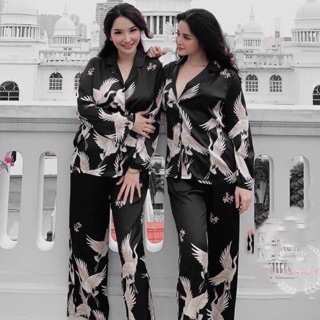 Bộ lụa satin chim hạc