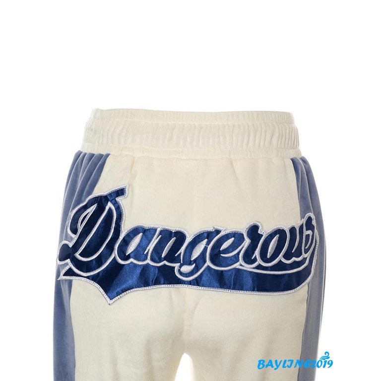 Quần ống rộng lưng thun thêu chữ màu sắc thời trang cho nữ