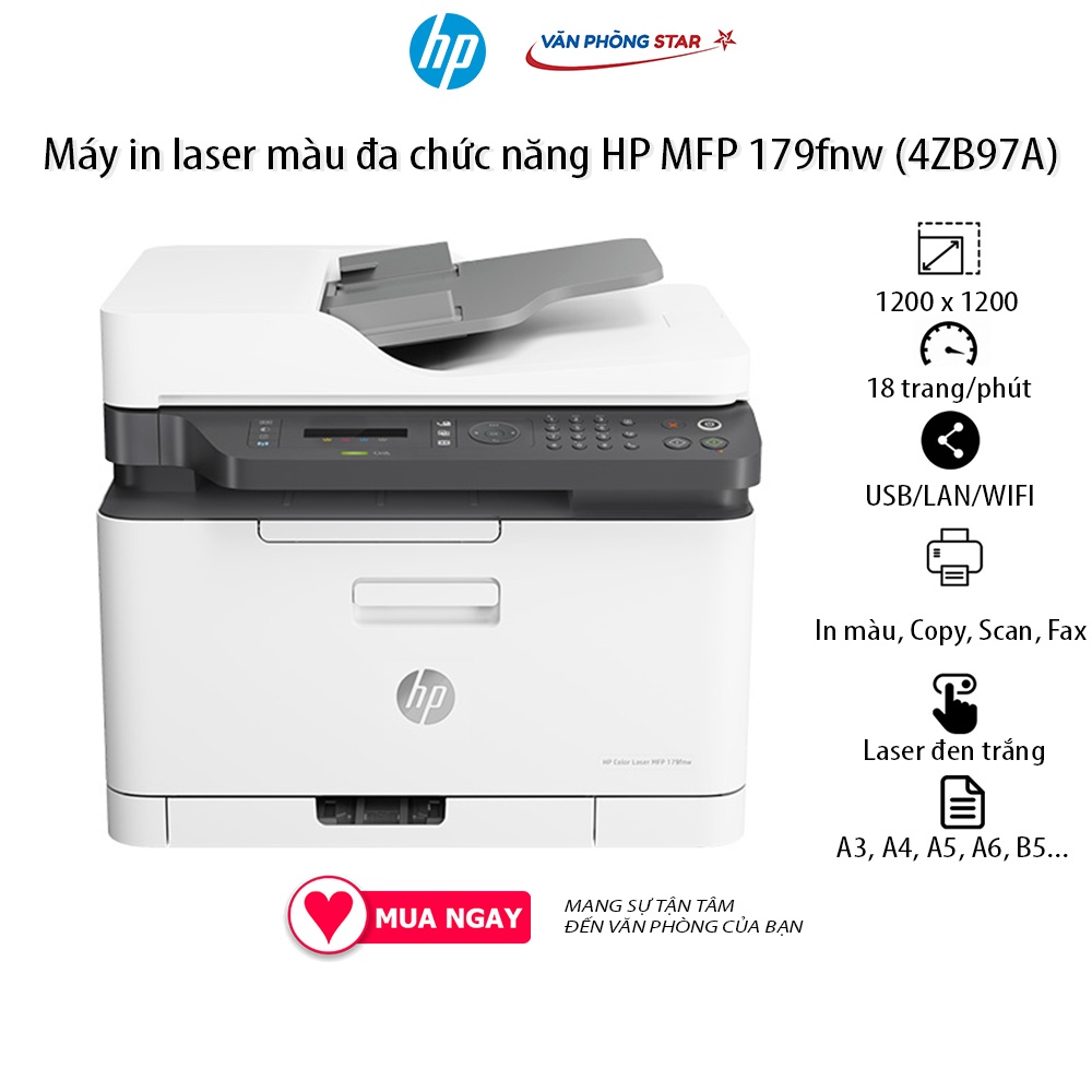 [Free ship] Máy in laser màu đa chức năng HP MFP 179fnw in, copy, scan, fax tốc độ 18 trang/phút tại vanphongstar