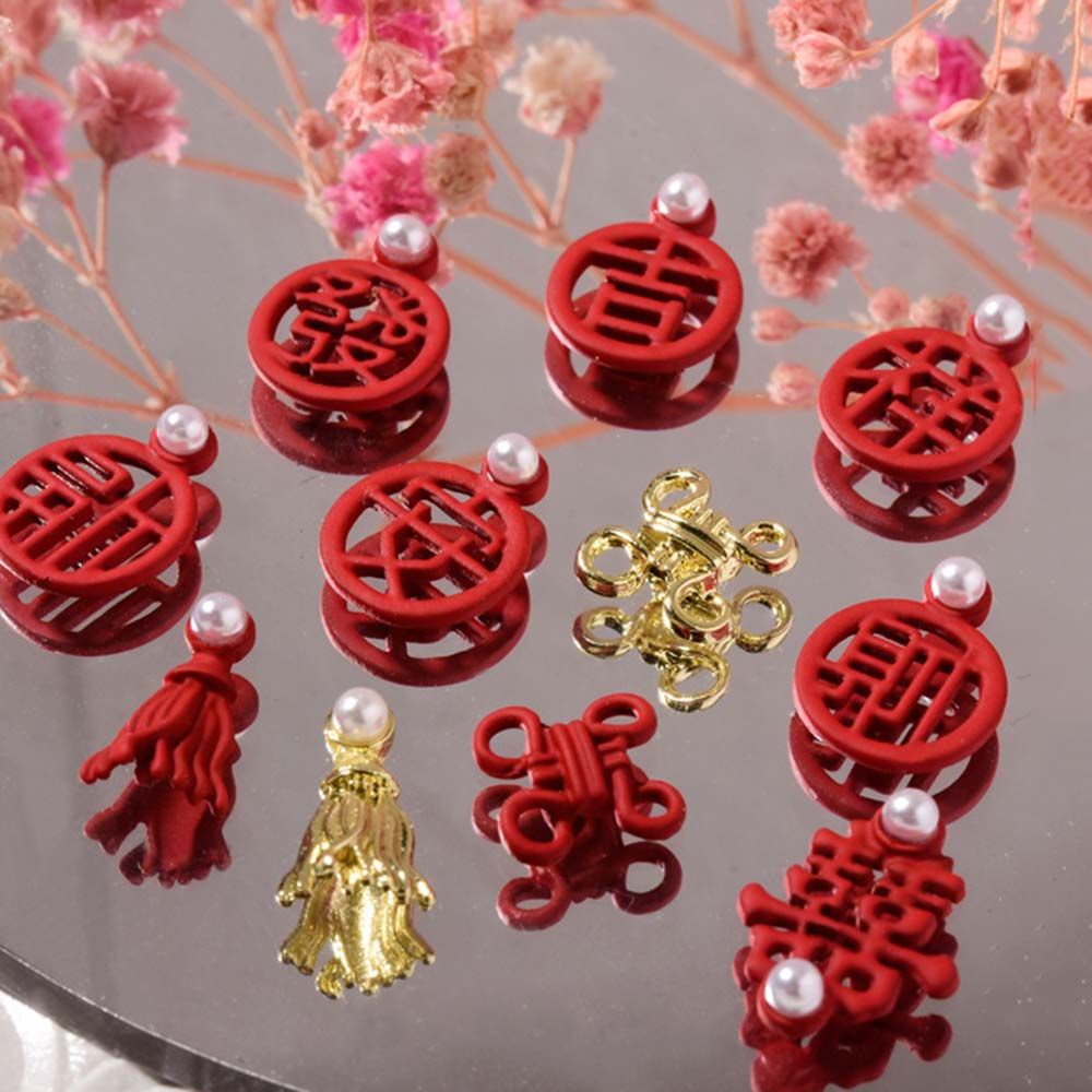 [Hàng mới về] Phụ kiện trang trí móng tay bằng hợp kim hình nút thắt may mắn họa tiết năm mới