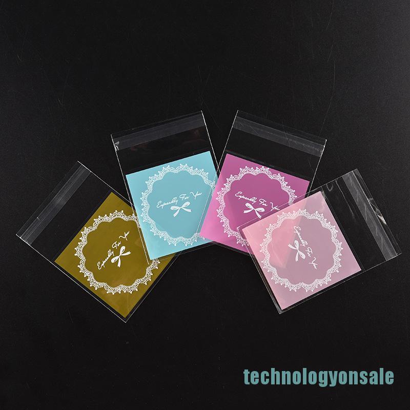 Bộ 100 túi bóng kính dán miệng họa tiết nơ đựng bánh cookie DIY