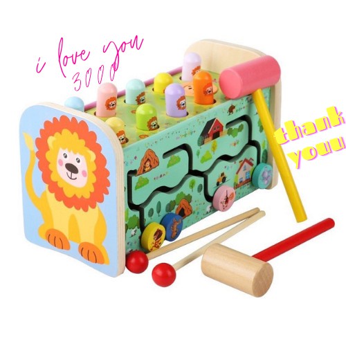 Đập chuột kết hợp đàn và tìm đường đa năng hình sư tử - Đồ chơi gỗ thông minh cho bé- Babycare