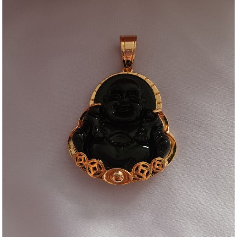 Mặt dây chuyền phật Di Lặc bọc thép titan không đen không gỉ cưòi vui vẻ bình an may mắn